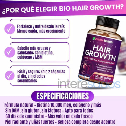 Biotina Hair Growth – Fortalece tu cabello y devolvéle su brillo natural (120 cápsulas)