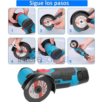 Mini Amoladora Angular 12V (+ 2 PILAS + 2 DISCOS CORTE/PULIDO + CARGADOR INCLUIDO)