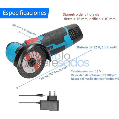 Mini Amoladora Angular 12V (+ 2 PILAS + 2 DISCOS CORTE/PULIDO + CARGADOR INCLUIDO)