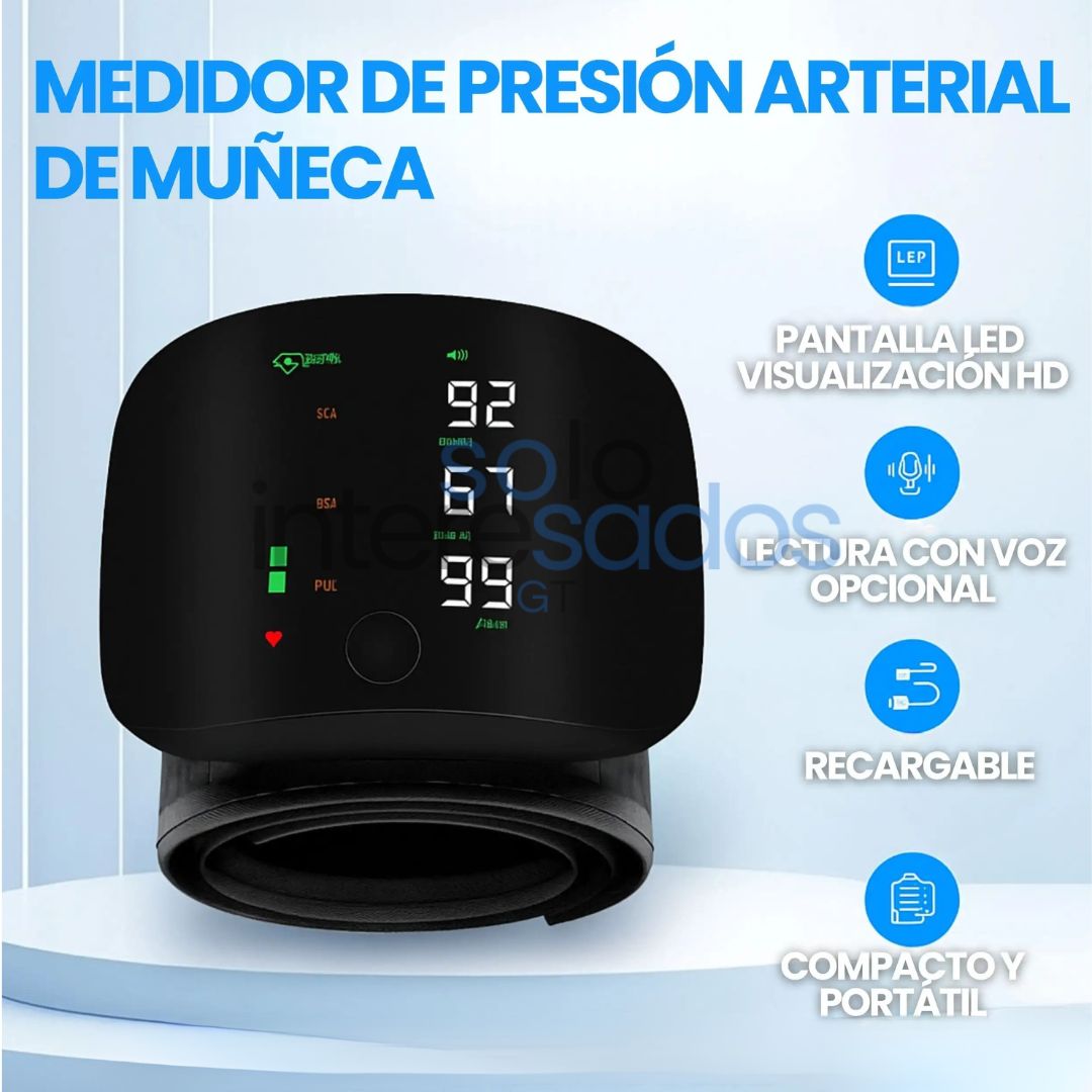 Tensiómetro Digital de Muñeca Recargable – Con Voz en Español y Estuche