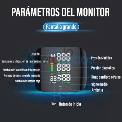 Tensiómetro Digital de Muñeca Recargable – Con Voz en Español y Estuche