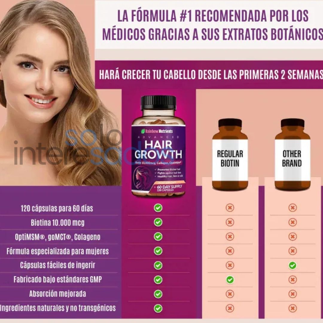 Biotina Hair Growth – Fortalece tu cabello y devolvéle su brillo natural (120 cápsulas)