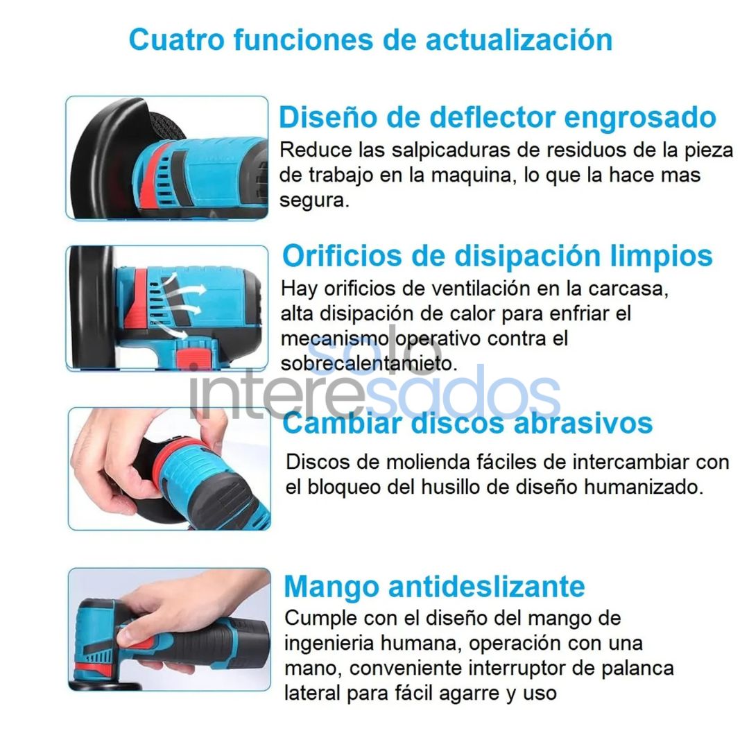 Mini Amoladora Angular 12V (+ 2 PILAS + 2 DISCOS CORTE/PULIDO + CARGADOR INCLUIDO)